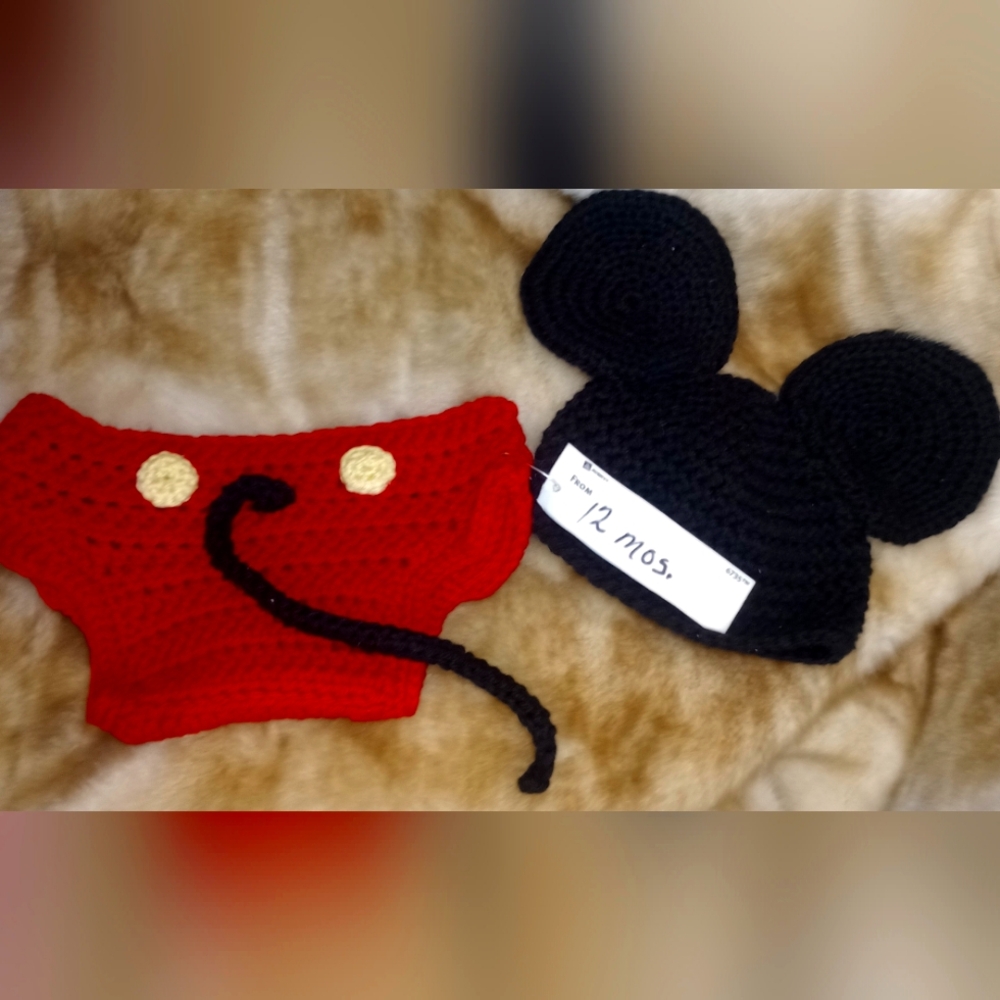 Handmade Mickey Mouse 12-month Old Hat And Diaper Cover Disney